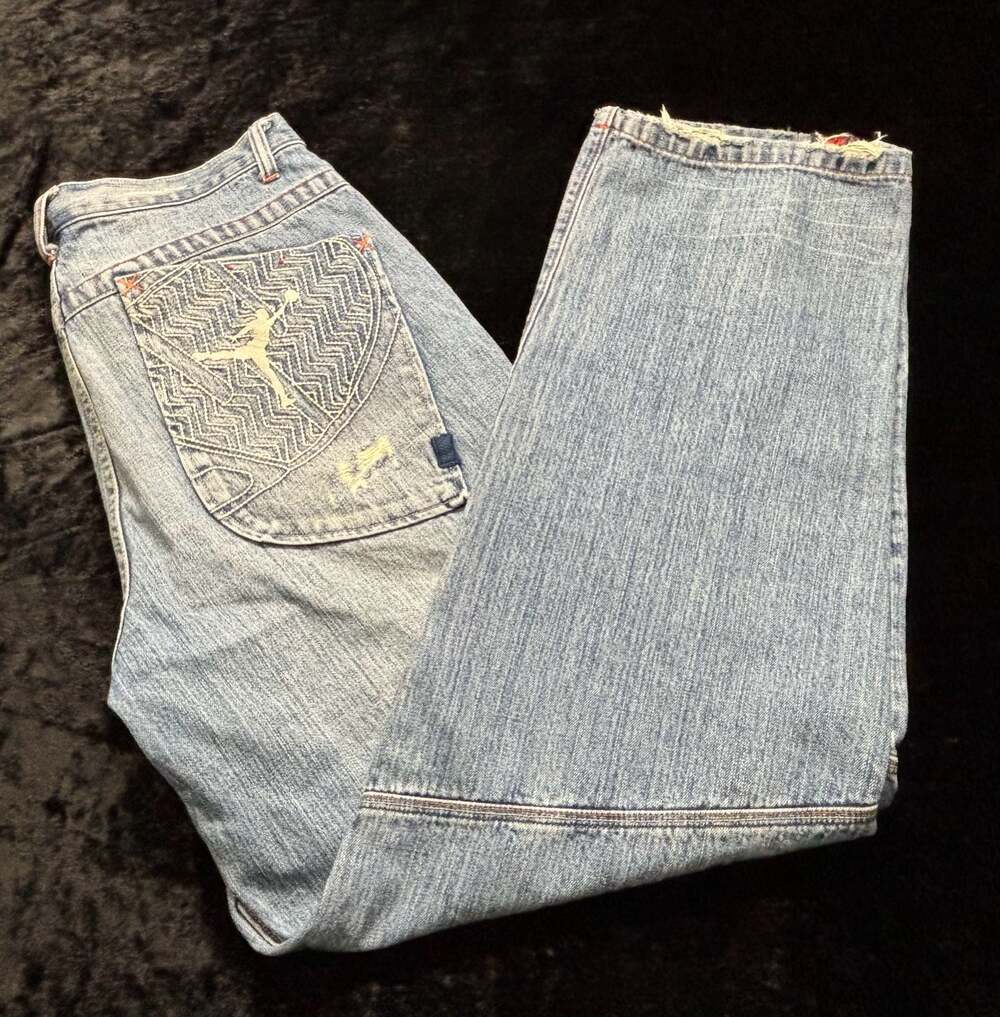 Men 38x34 Vintage Air Jordan Brand Denim Baggy Grunge Skate Jacket Jeans